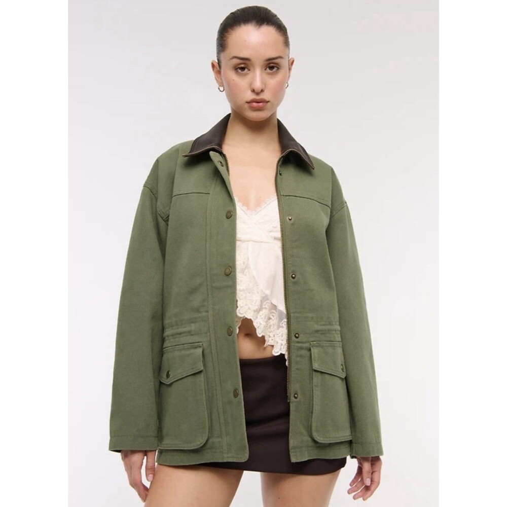Abercrombie & Fitch Womens Utility Jacket Olive Green Military Field Coat XS